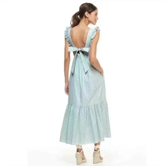 Gal Meets Glam Jasmine Southern Chic Striped Ruffle Tiered Hem Midi Dress(2) - Picture 5 of 12